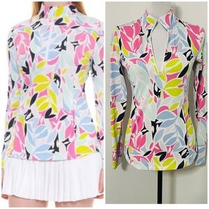 Tommy Bahama Golf Women’s XS Printed Quarter Zip UPF 50 Long Sleeve Top Pockets